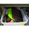 Image 2 : 2 BINS & BOX OF MISC. UTENSILS, WATER BOTTLES, ICECUBE TRAYS, CRYSTAL, ETC.