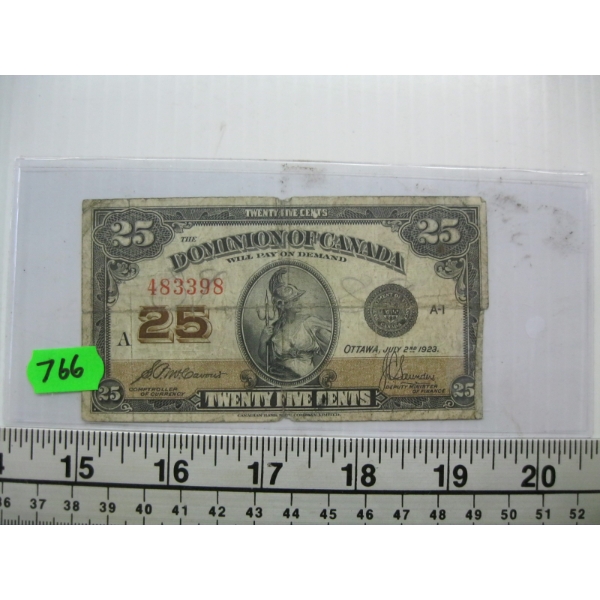 1923 DOMINION OF CANADA CDN SHINPLASTER 25 CENT BILL