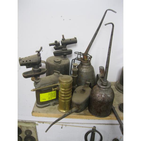 VINTAGE OIL CANS & TORCHES W/1 SOLDERING IRON