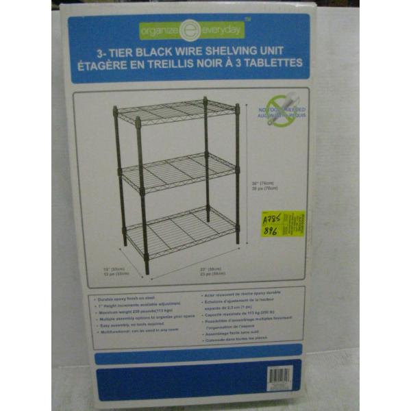 3 TIER BLACK WIRE SHELF UNIT - NEW IN BOX