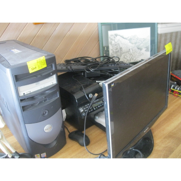 DELL COMPUTER W/MONITOR, KEYBOARD & HP PRINTER