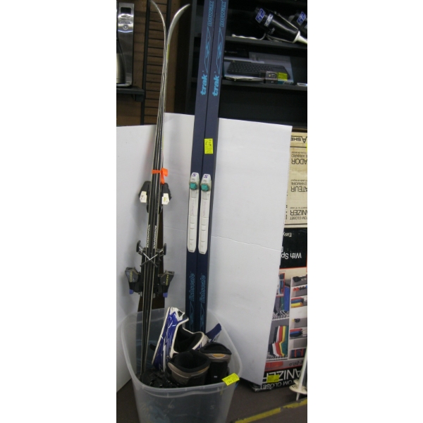 BIN W/ASST. SPORTING ITEMS, SKI BOOTS, SKIS, HELMET, ETC.