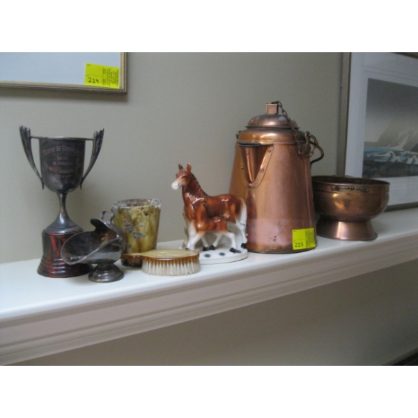 MISC. - COPPER KETTLE, HORSE & COLT FIGURINE, ETC.