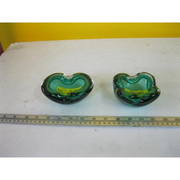2 - 1960 MURANO GLASS EMERALD GREEN GLASS BOWLS