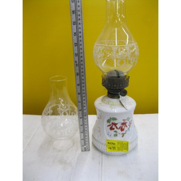 MILK GLASS OIL LANTERN W/EXTRA SHADE