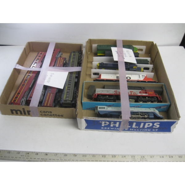 2 BOXES OF ASST. TRAIN CARS & ENGINES - "AS IS"