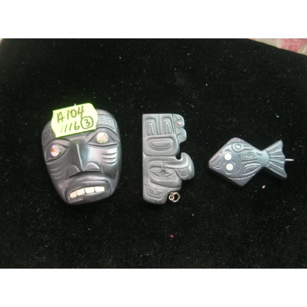 3 ARGILITE PENDANTS, SOME SIGNED