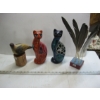 Image 1 : 2 PAINTED CERAMIC CAT FIGURINES, BIRD & FEATHERS ON STAND