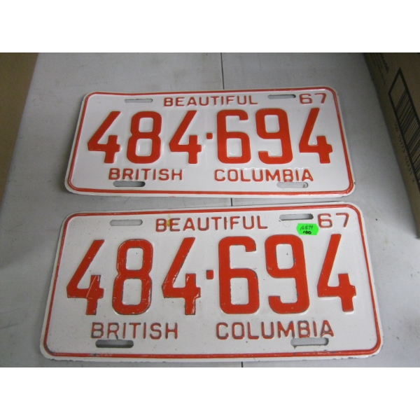 PAIR OF 1967 BC LICENCE PLATES
