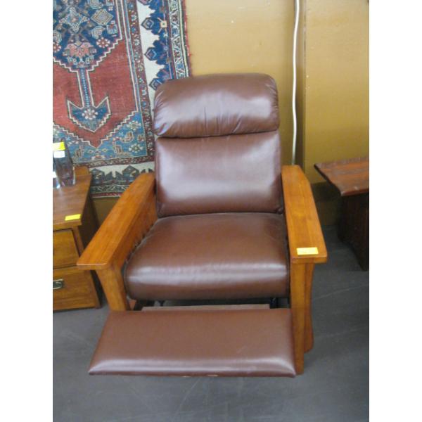 WOOD FRAMED LEATHER LOOK RECLINER