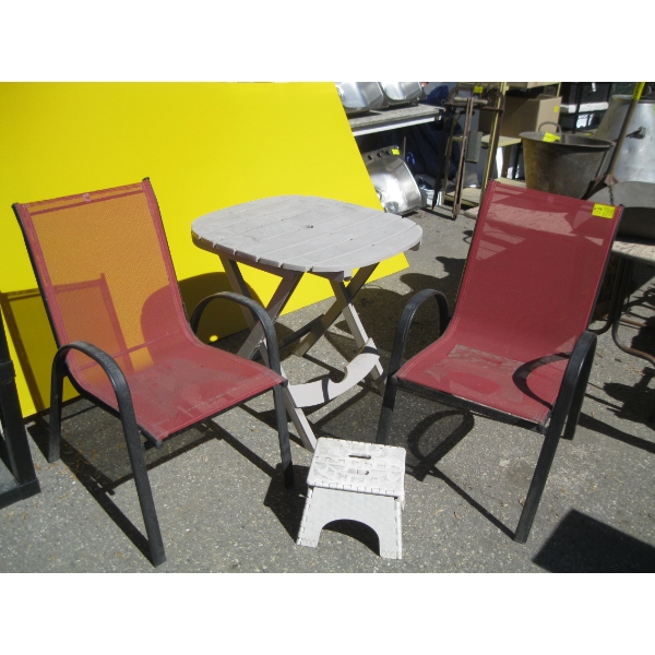 2 - PATIO CHAIRS & A SMALL FOLDING STOOL