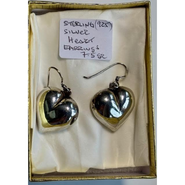 PR OF STERLING .925 SILVER HEART EARRINGS - 7.5G