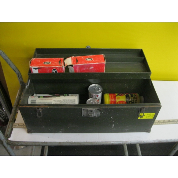 TOOLBOX W/ASST. CLEANERS, OILS, ETC.