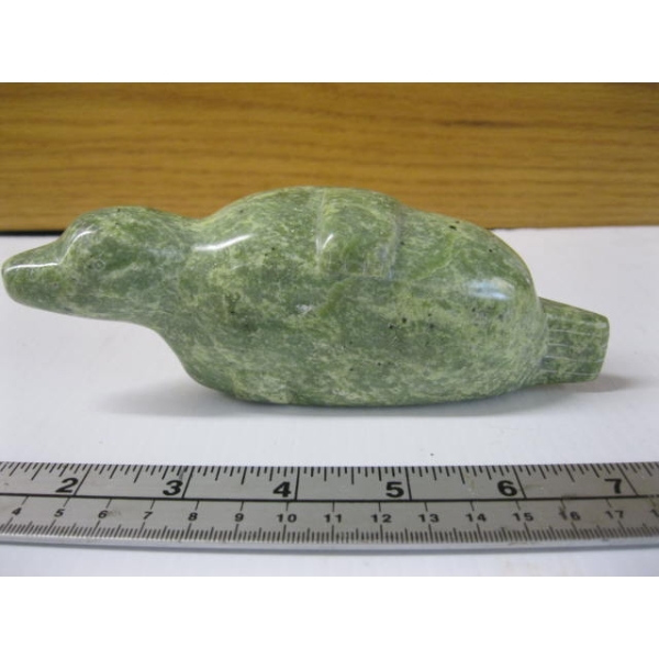 GREEN SOAPSTONE CARVING, SIGNED, NUMBERED