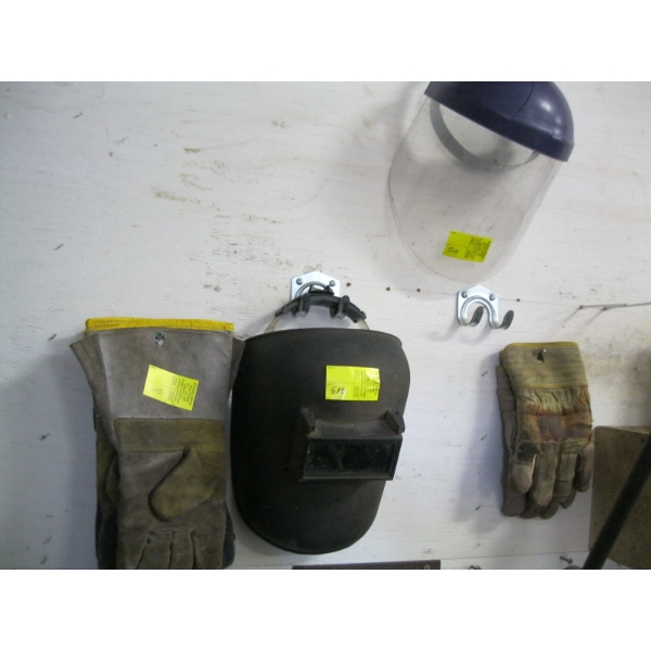 MISC. WELDING GLOVES, HELMET, STICK WELDING ROD, ETC.