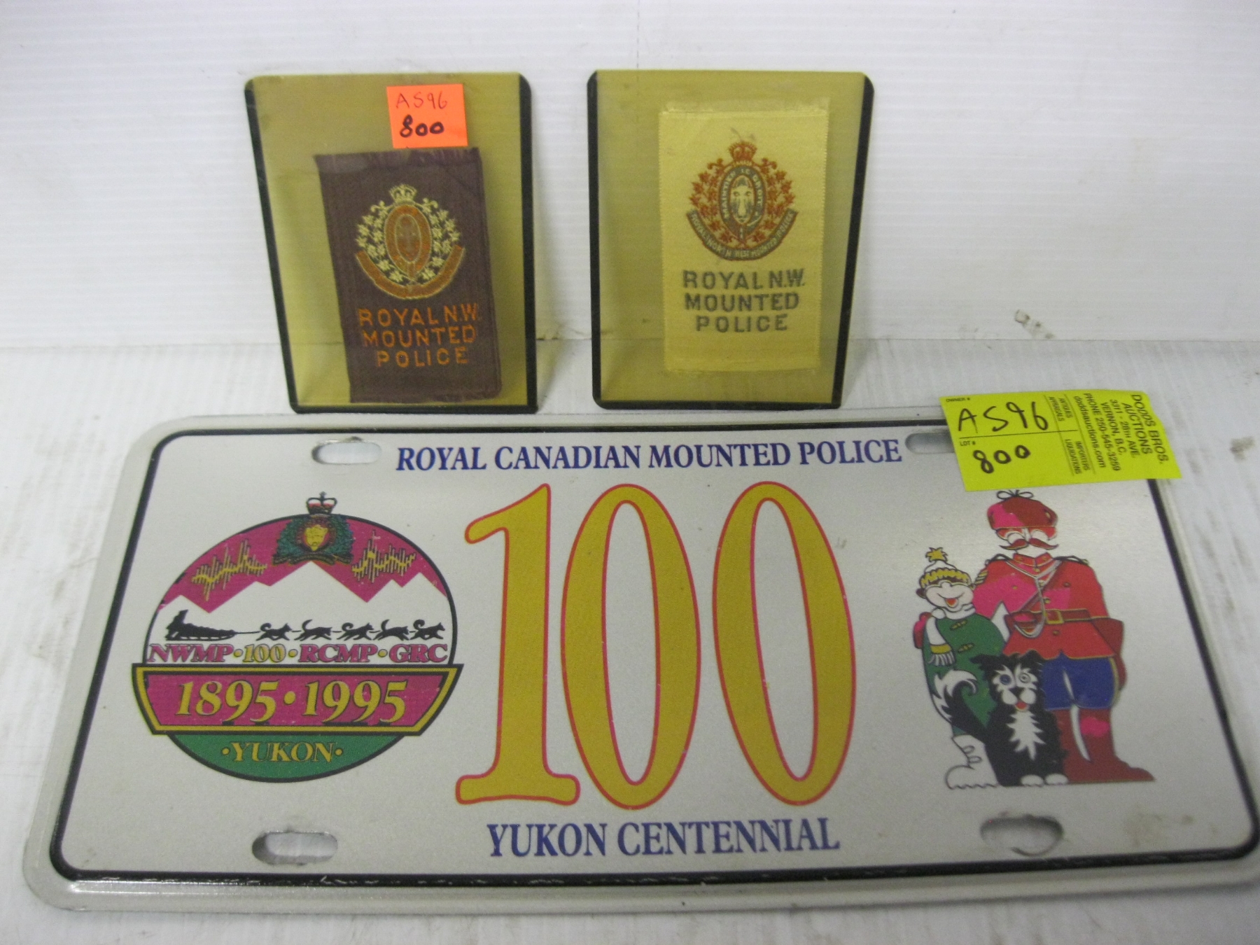 RCMP PLATE & 2 SILK ROYAL WEST MOUNTED POLICE RIBBONS