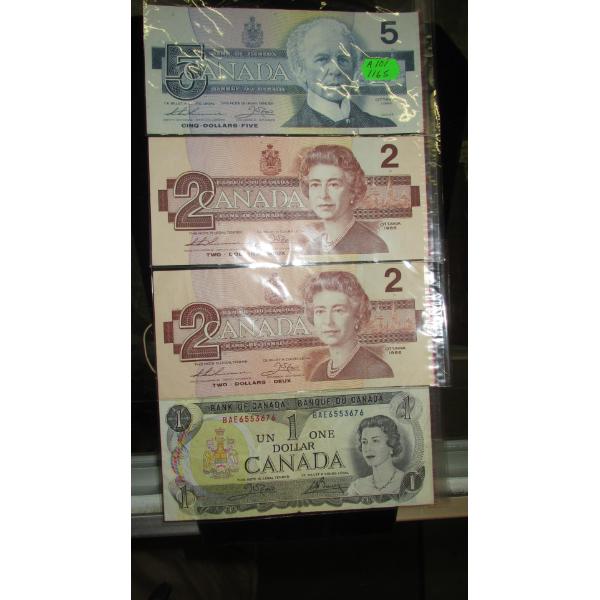 1986 $5 BILL, 2 - 1986 $2 BILLS & A 1973 $1 BILL
