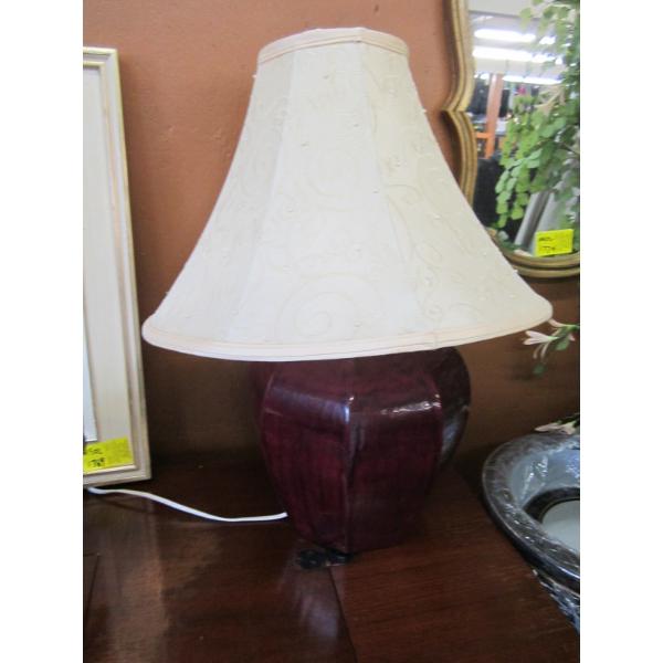 2 BURGUNDY BASED TABLE LAMPS