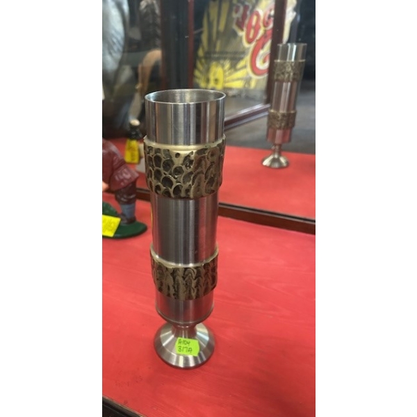 LG. (HEAVY) POST WAR GERMAN BRUTULIST STEEL LATHE TURNED VASE