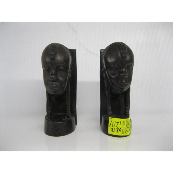 2 CARVED WOOD BOOKENDS