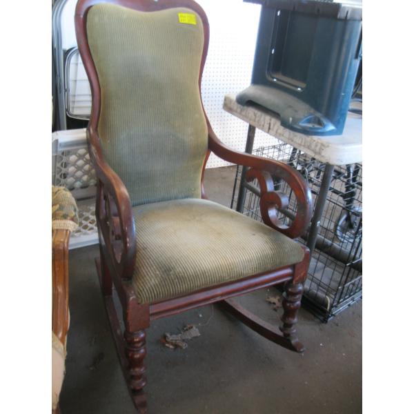 ANTIQUE UPHOLSTERED ROCKING CHAIR