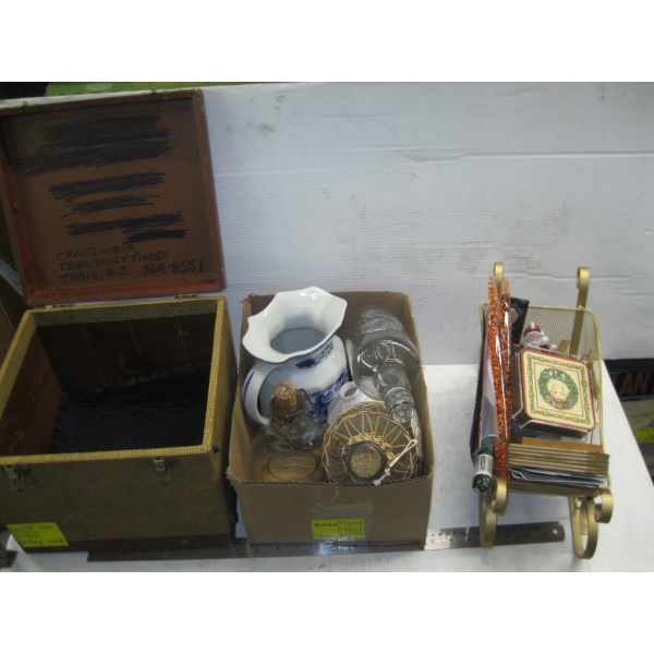 MISC. CHRISTMAS SLEIGH, BOTTLES, VINTAGE CASE