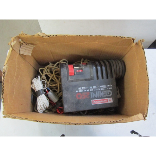 BOX W/MISC. AIR COMPRESSOR, CARGO NET, ETC.