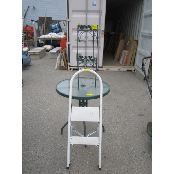 2 STEP LADDER, PLANT STAND & PATIO TABLE