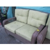 Image 2 : BROWN PLASTIC WICKER LOOK LOVESEAT W/GREEN CUSHIONS