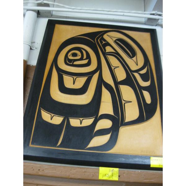 TREVOR ANGUS WOOD CARVED RAVEN PICTURE