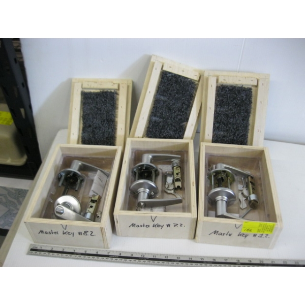 3 MASTER KEY LOCK SETS IN WOODEN BOXES
