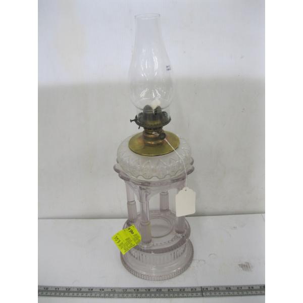 DECORATIVE OIL LANTERN STAND W/OIL LANTERN - 1 COLUMN CRACKED