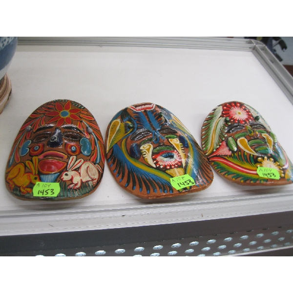 3 SM. MEXICAN PAINTED CERAMIC MASKS
