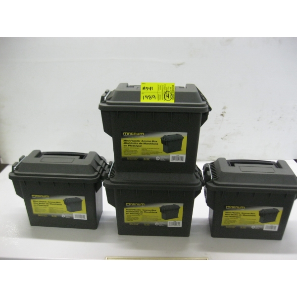4 GREEN MINI PLASTIC AMMO BOXES