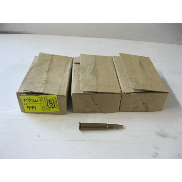 3 BOXES OF CARTRIDGES - ARMY ISSUE - CALIBER UNKNOWN - POSSIBLY 30 CALIBER