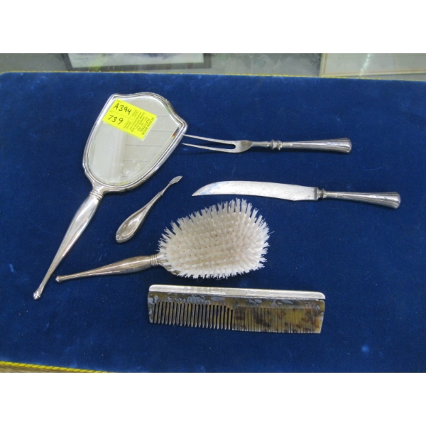 STERLING SILVER HANDLED PIECES - BIRKS MIRROR & BRUSH SET