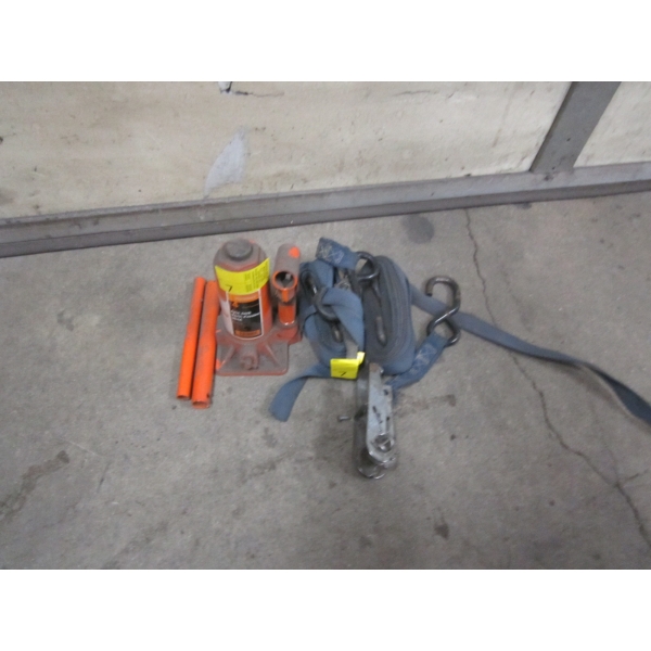 4 TON BOTTLE JACK & 2 RATCHET TIE DOWN STRAPS