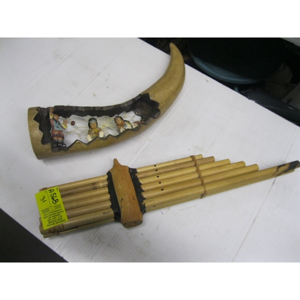 BAMBOO FLUTE & A DECORATIVE HORN