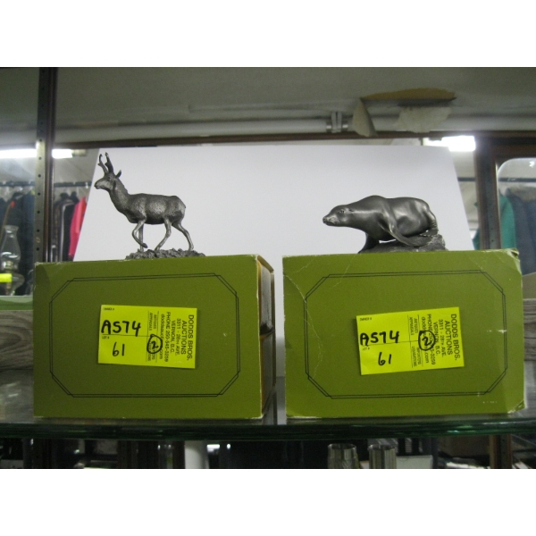 2 PEWTER FRANKLIN MINT FIGURINES - ANTELOPE & SEA LION