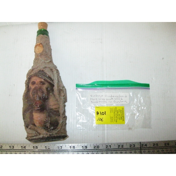 VINTAGE RINDENSCHMID FAUX TREE BARK WOOD FIGURINE BOTTLE