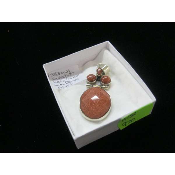 STERLING SILVER .925 PENDANT W/BROWN STONES