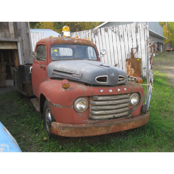 1949 FORD F68 390? FLATBED SERVICE TRUCK W/WINCHES & ASST. CONTENTS