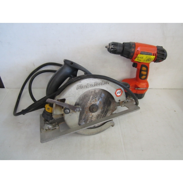 BLACK & DECKER DRILL W/BATTERY, BLACK & DECKER HANDHELD ELECTRIC SAW