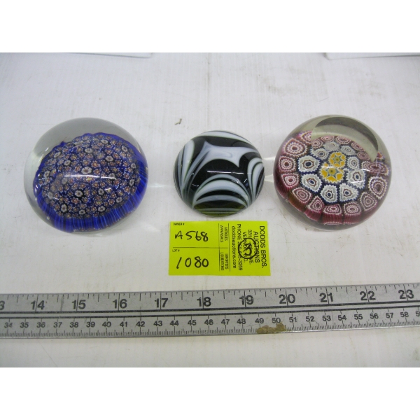 3 GLASS PAPER WEIGHTS