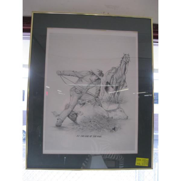 FRAMED RAY SENFT, 1984, PRINT "END OF THE ROPE"