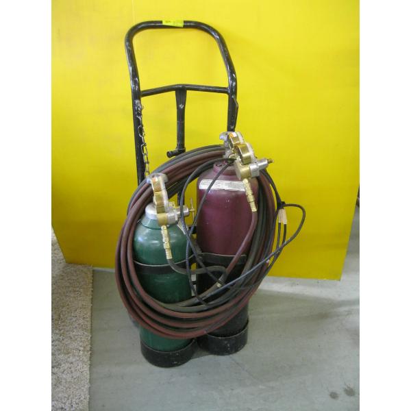 OXYGEN & ACETYLENE TANKS ON CART W/GAUGES & HOSE