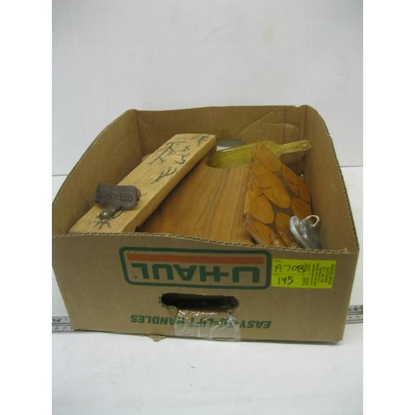 ASST. HAND MADE WOOD CUTTING BOARDS, BOTTLE OPENERS, ETC.