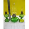 Image 2 : 3 GREEN BASED OIL LAMPS