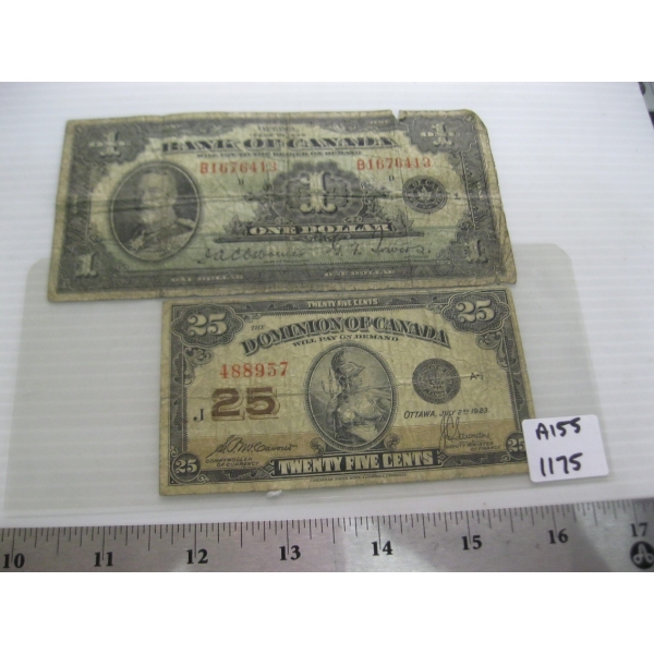 1923 CDN 25 CEN SHINPLASTER & CDN 1935 $1 BILL