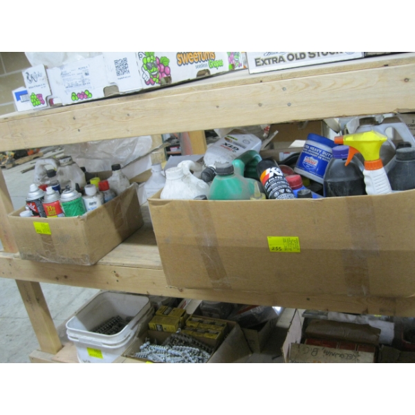 2 BOXES OF ASST.OILS, CLEANERS, ETC.